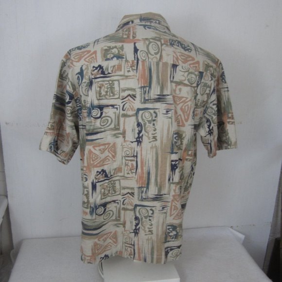 Summa Men Hawaiian camp shirt p2p 25" XL aloha tropical vintage linen abstract - Picture 7 of 9
